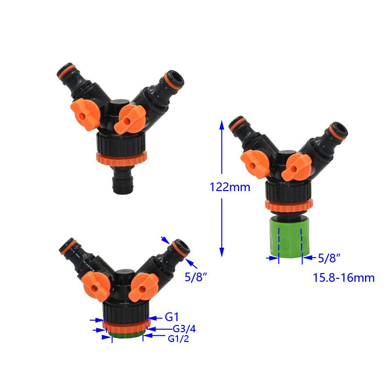 Drip irrigation 2-way Garden tap water splitter Female 1/2 3/4 1inch garden hose Y splitter watering adjustable switch 1pcs