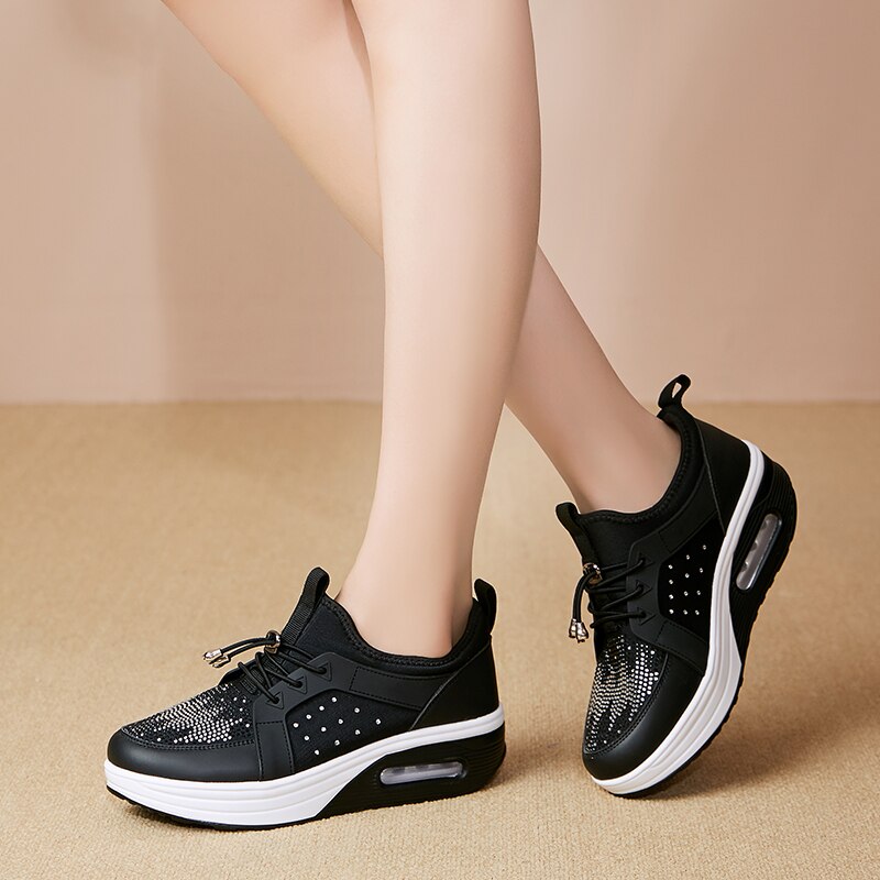 Swing Toning Shoes Women Weight Loss Air Cushion Fitness Shoes Ladies Breathable Lace Up Sport Wedge Slimming Sneakers