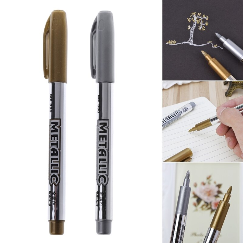 DIY Metal Waterproof Permanent Paint Marker Pen Gold/Silver Student Stationery School Supplies 1.5mm C26