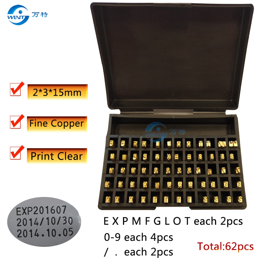 2*3*15mm, Heißer stanzen buchstaben und zahlen, Kupfer, Datum, metall schreibmaschine für codierung maschine Datum Code drucker