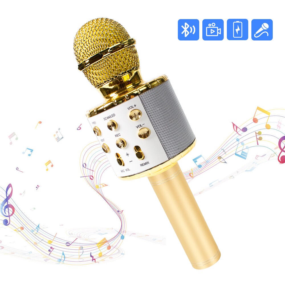 Ws858 Upgrade Karaoke Microfoon Led Verlichting Muziek Microfono Draadloze Microfoon Voor Familie Ktv Draagbare Zingen Mike: Gold