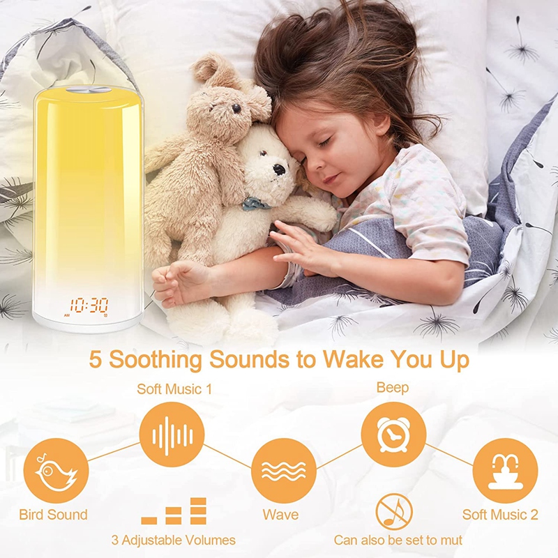 Wake Up Light Sunrise Simulation Alarm Clock For Kids Heavy Sleepers Bedroom With Sleep Aid Dual Alarms