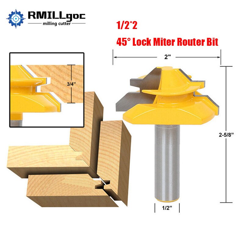 1/2 Inch Shank 45 Degree Lock Miter Router Bit 1/4 Inch Shank Joint Router Bit Woodworking Cutter Tool: 12.7mm Shank B