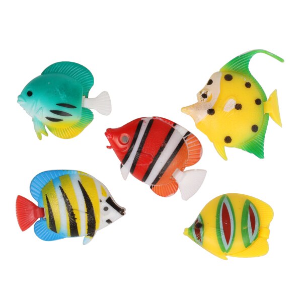 5x Aquarium Kunstmatige Kleurrijke Gloeiende Vis Siliconen Clownfish Drijvende Decoraties Ornamenten Voor Aquarium Ornamenten