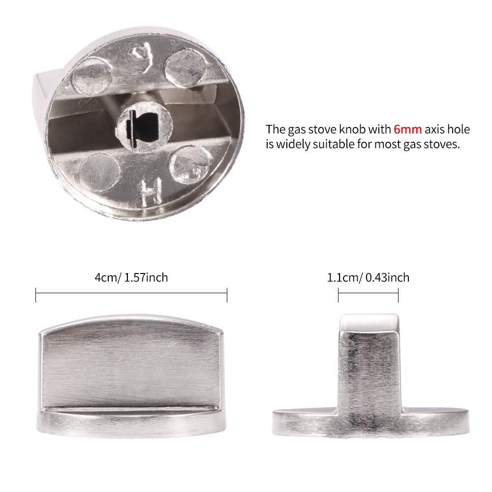 Universal Silver Gas Stove Knobs Cooker Oven Control Switch (6MM 90°) Gas Cooker Accessories Assembly Button
