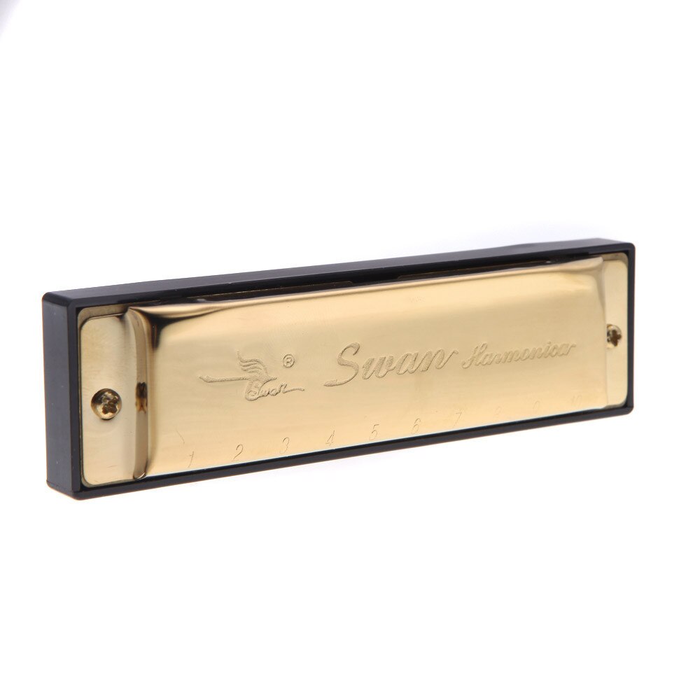 Swan Sleutel Van C 10 Gaten 20 Tone Diatonische Harmonica Gouden Voor Student Muziek Instrument Met Case 17000631 Harmonica golden