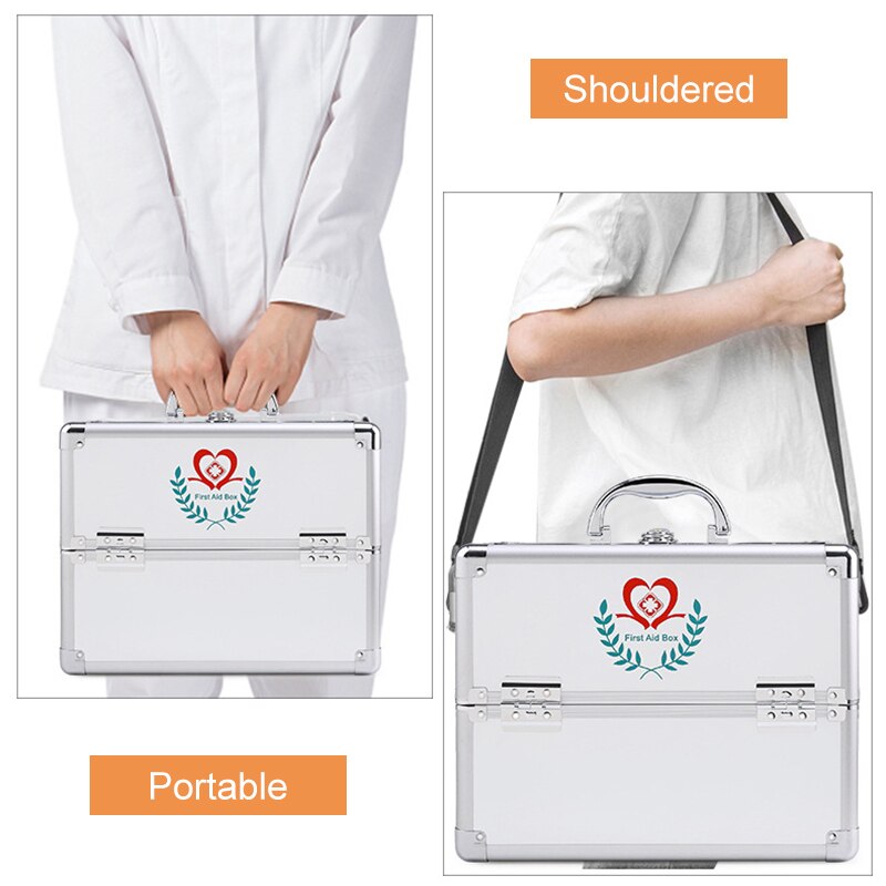 Household Medicine Cabinet Aluminum Alloy Double Open Multi-Layer Medicine Cabinet Wall-Mounted First Aid Storage Box B2