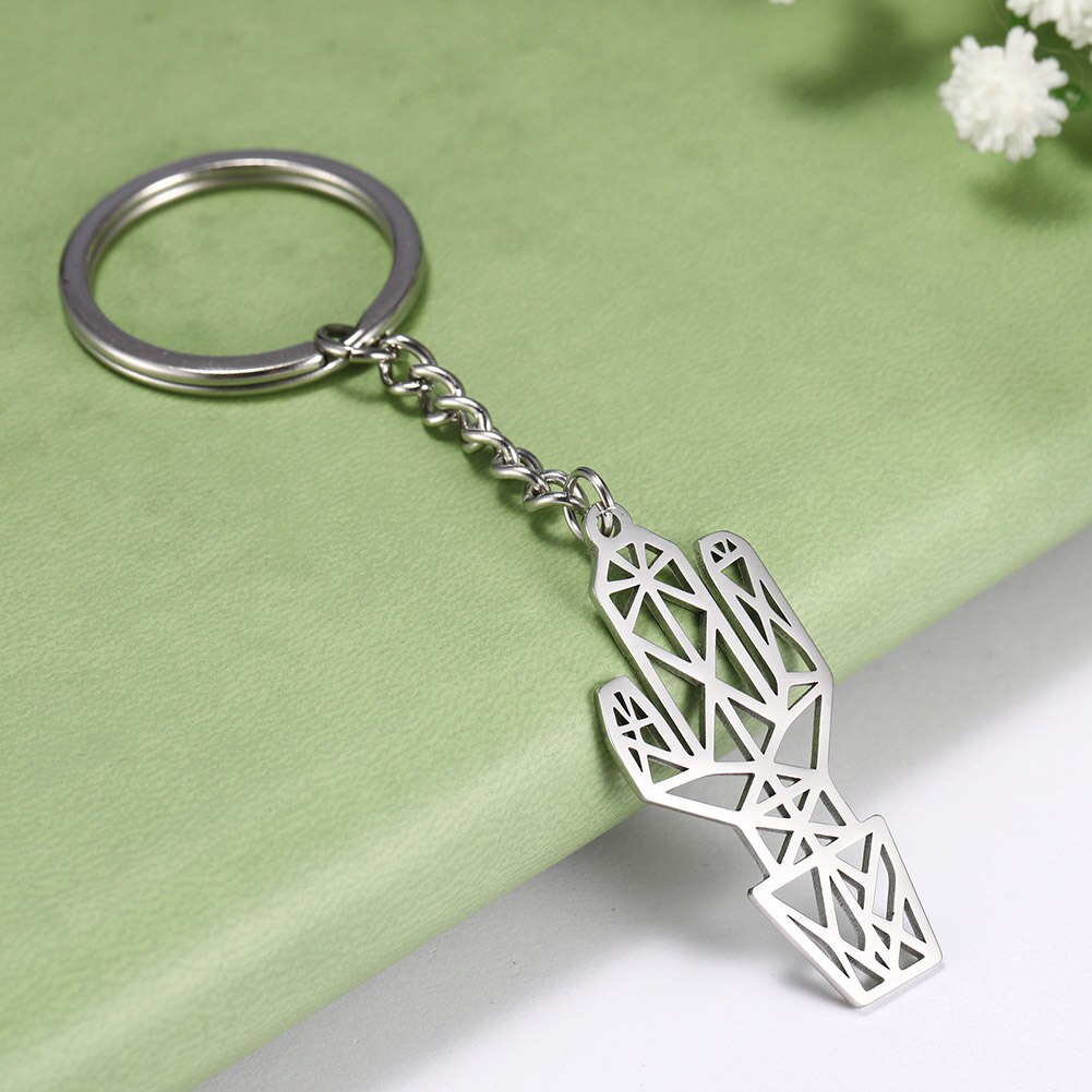 SKYRIM Hollow Cactus Cacti Plant Keychain Key-ring Stainless Steel Key Ring Holder Pendant For To Bag Women Men