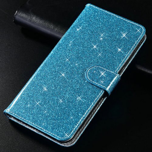 Étui portefeuille en cuir à rabat magnétique pour zte blade  a5 , avec support, housse de protection pour téléphone portable  a5: Bleu pailleté