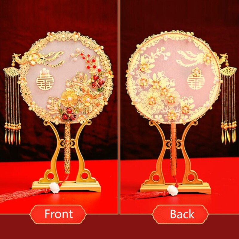 Abanico de estilo chino Vintage para decoración de bodas, abanicos decorativos para novia, redondos, de mano, para tradicional china