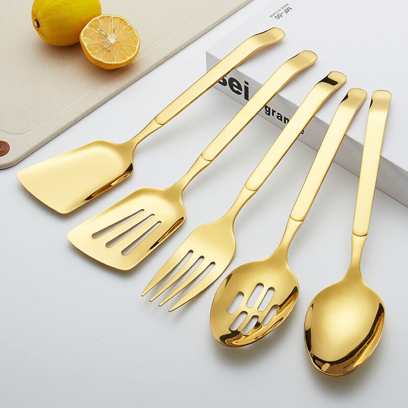 Stainless Steel Kitchen Utensils 5-Piece Cooking Trowel Set Kitchen Tool Set Gold Non-Stick Cooking Utensils Baking Tools