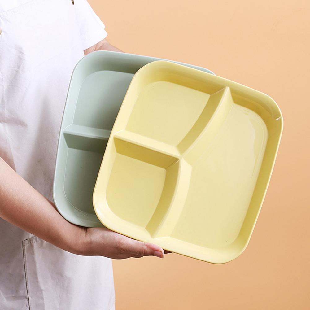 Safe Durable 3-grids Smooth Surface Divided Plate PP Divided Lunch Bowl Bright Color for Schools