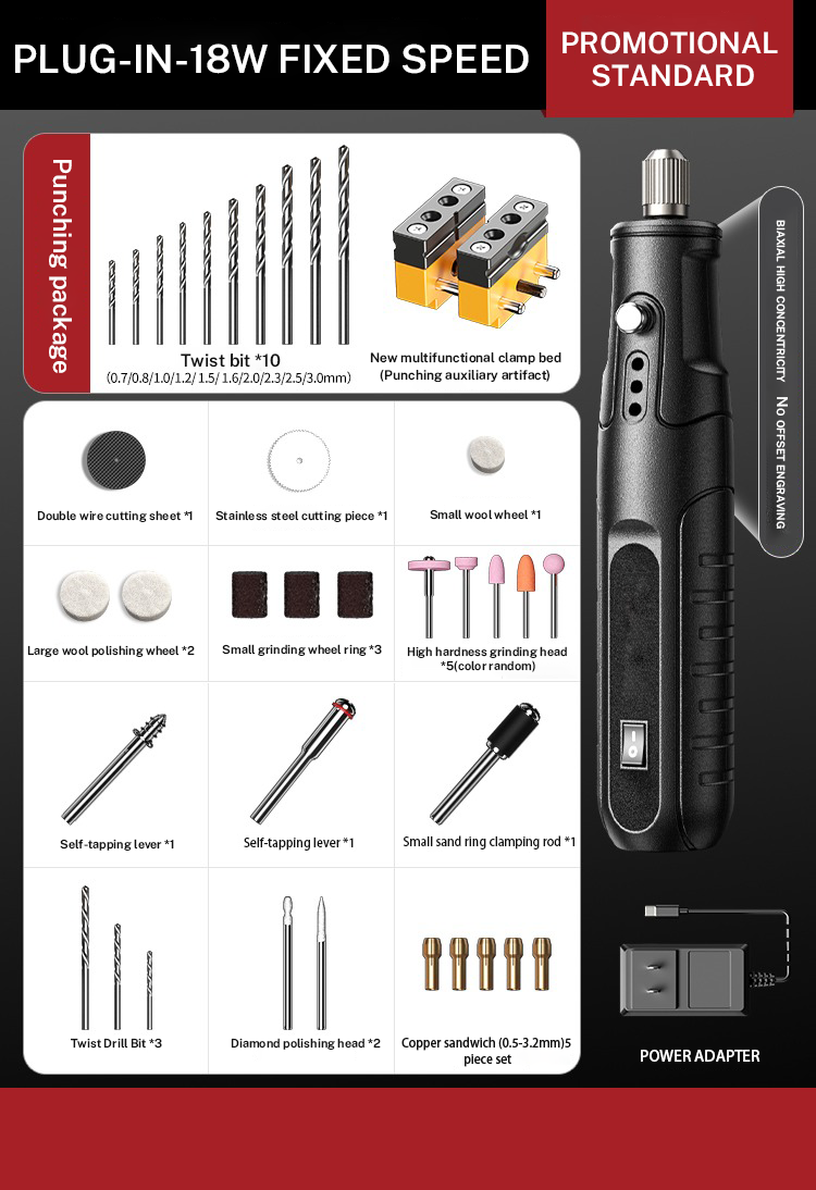 Zten mini handgereedschapset voor roterend polijsten en graveren, elektrische graveerset voor het maken van sieraden en doe-het-zelfprojecten: Zwart
