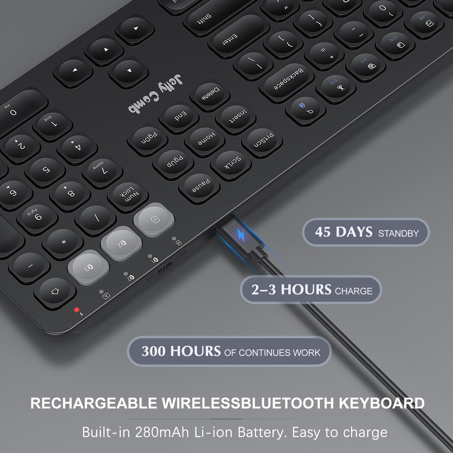 Jelly Comb Dual Mode (Bluetooth 4.2+USB ) Rechargeable 2.4G Wireless Bluetooth Keyboard Switch to 3 Devices for PC Laptop