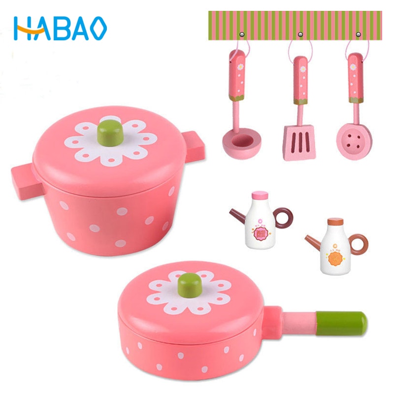 Kids Pretend Play Wooden Kitchen Supplies Role Cooking Food Saucepan Afternoon Tea Set Toys Educational For Children