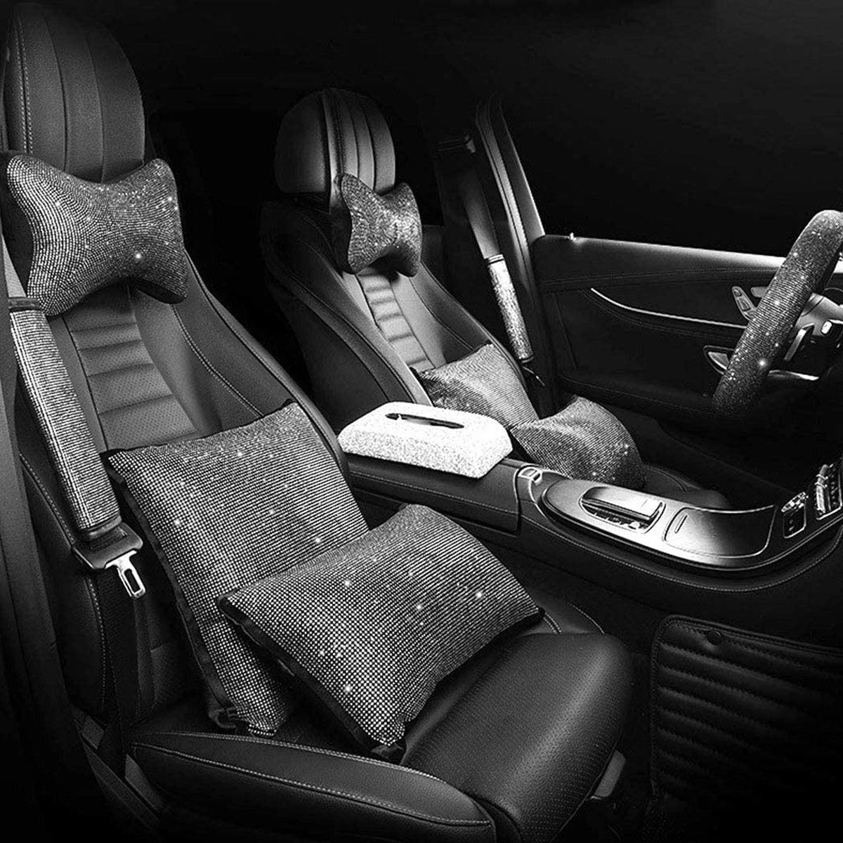 Universel voiture étincelle Bling strass intérieur volant couverture Console centrale coussin appuie-tête oreillers Auto accessoire ensemble
