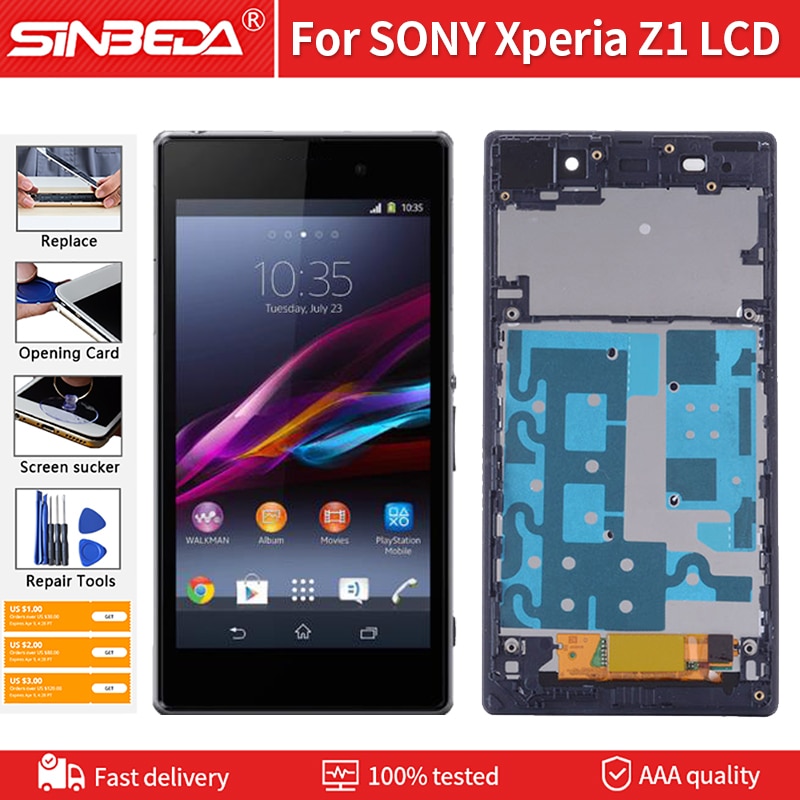 5.0 '' aaa+++ lcd-skærm til sony xperia  z1 c6902 c6903 l39h lcd-skærm touchskærm med ramme digitizer samling gratis værktøjer