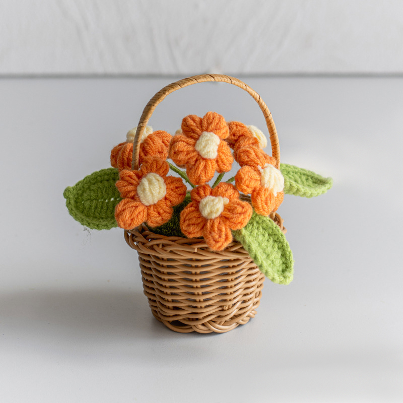 Stickade solrosor kruka konstgjorda blommor färdiga handvävda växter för kontor skrivbordsdekoration mini bröllopsprydnad: Brun