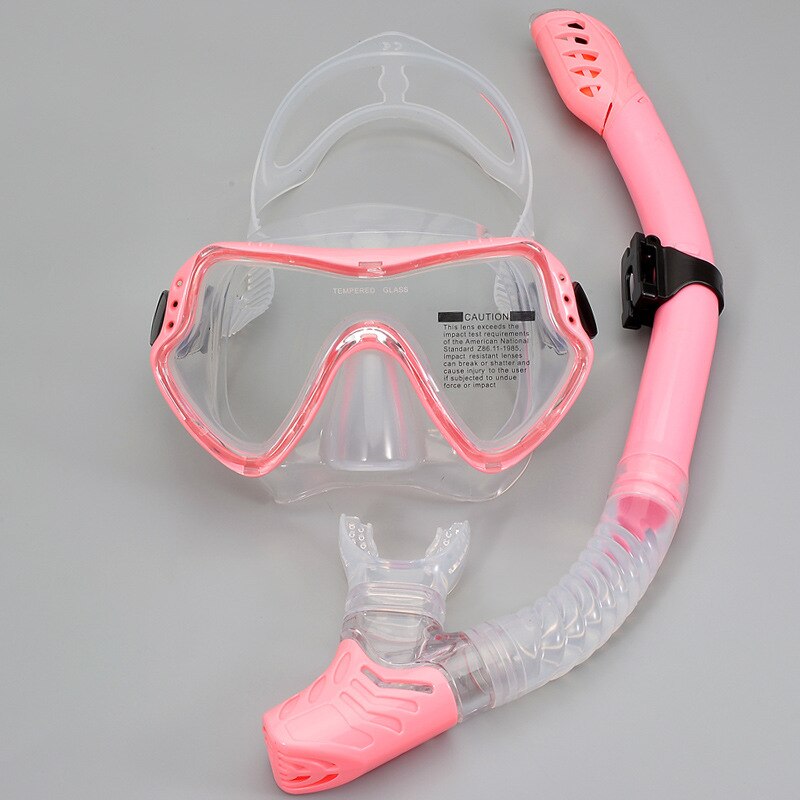 Dykkermaske dykkerbriller briller dykkesnorkler snorkelbriller anti tåke svømming lett pust rørsett: Klar rosa
