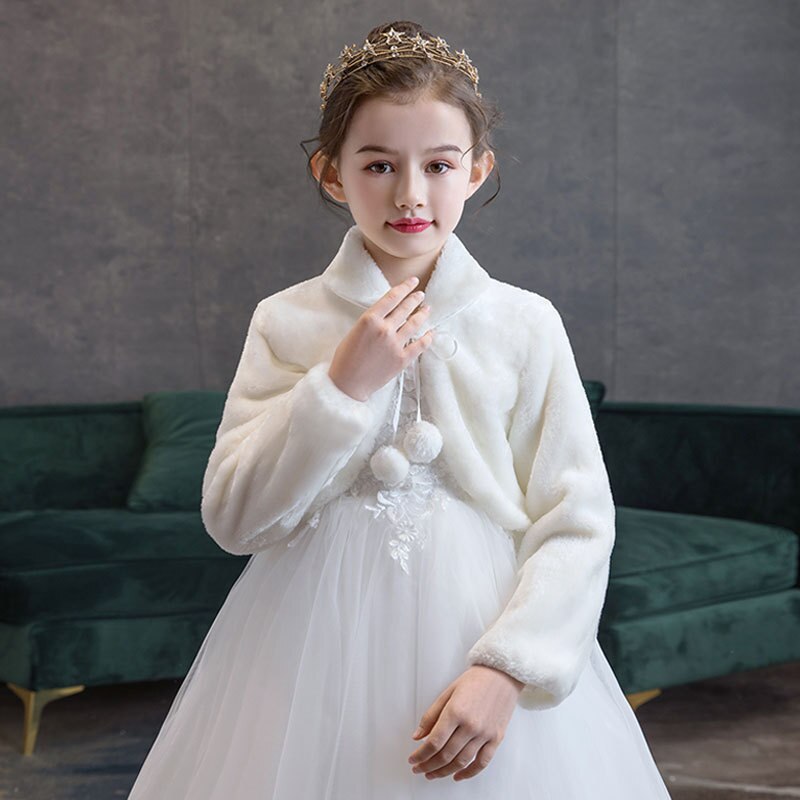 Yoliyolei-abrigo peludo blanco para niña, chal de felpa para boda, cumpleaños, vestido para niña, invierno, otoño, primavera,: Long S White / M-120 (120-135cm)