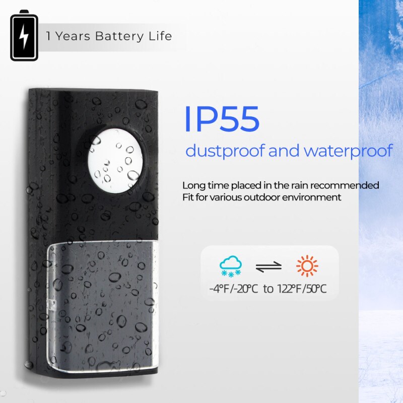 USB Powered IP55 Waterproof Wireless Smart Doorbell Door Bell Ring Chime Call 433MHZ LED Night Light Home Plug-Free