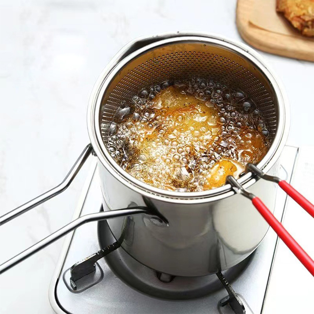 Poêle à frire profonde en acier inoxydable avec panier à passoire, marmite multifonctionnelle, friteuse à tempura, outils de cuisson frits jetables