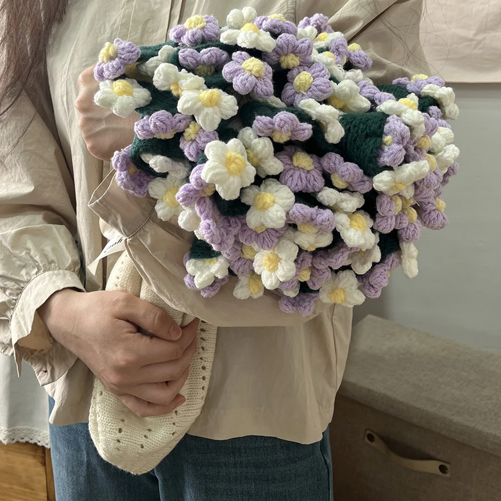 Manta de ramo hecha a mano, manta de flores de Margarita, producto terminado, manta de lana de ganchillo con flores inmortales, adorno decorativo DIY