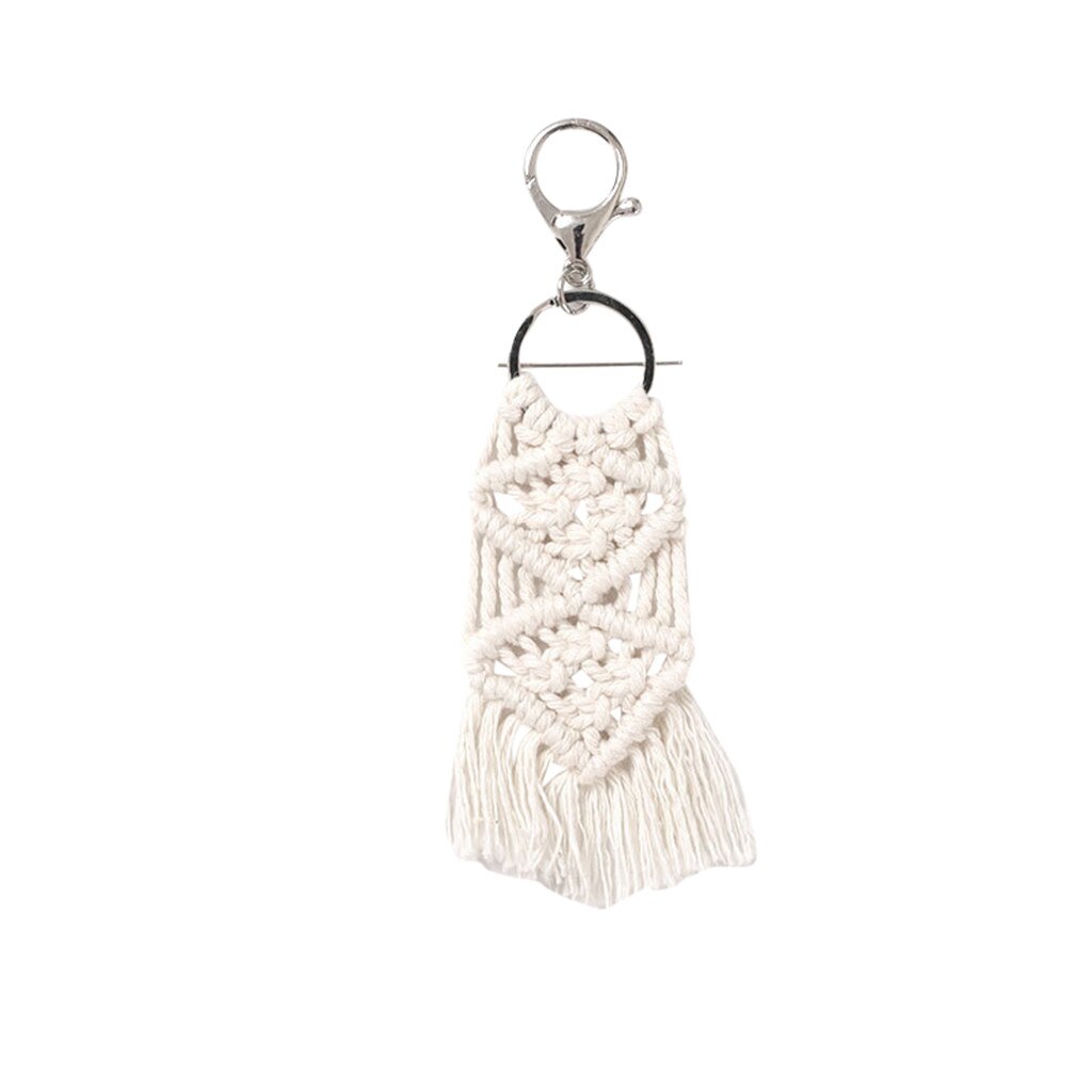25# Artilady Hawaii Tassel Keychains For Women Boho Key Holder Keyring Macrame Bag Charm Jewelry For Friends: E