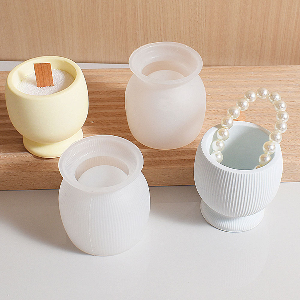 Taza de vela de hormigón, molde de silicona, candelabro de rayas DIY, fabricación artesanal, tarro de almacenamiento de yeso de resina, moldes de fundición para decoración del hogar