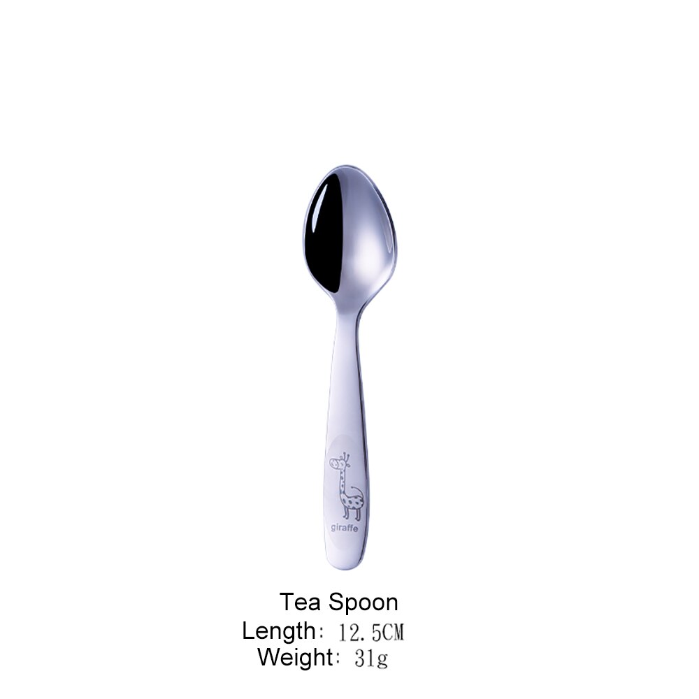Couverts pour enfants, vaisselle en acier inoxydable, dessin animé girafe, couteau fourchette cuillère enfants, ensembles de vaisselle pour la cuisine de la maison 4 pièces: Tea Spoon