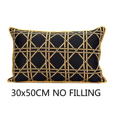 Dunxdeco pudebetræk dekorativ pudebetræk cojines luksus sort guld geometrisk moderne smukke jacquard coussin stol pude: B30 x 50cm uden påfyldning