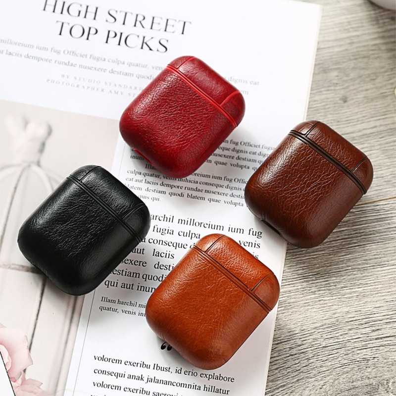 Capa de couro para airpods 2, capa para apple airpods 2 alça pc + estojos de cobertura com botões, película protetora de couro para airpods, dropshipping