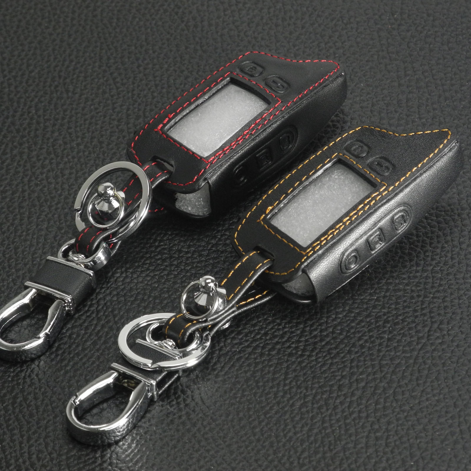 Jingyuqin Leather Key Cover Case Voor Tomahawk TW9010 Twee Weg Alarm Systeem LCD Afstandsbediening Auto Alarm Sleutelhanger Tas Styling