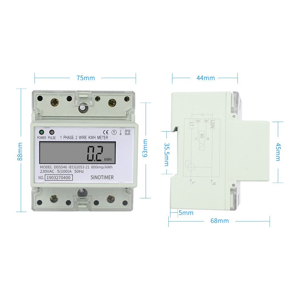 Family Usage 100A 230V AC Single Phase 2 Wires Electricity Consumption Measurement Meter For Electronic Saving Power Energy