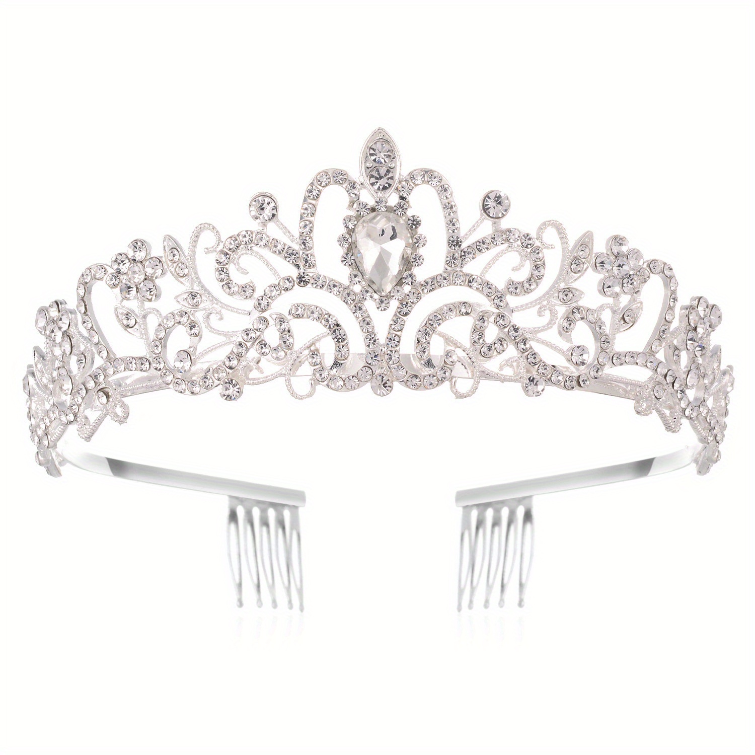 Bruiloft Haar Tiara Kristal Bruids Tiara Kroon Met Kam Strass Prom Diadeem Tiara En Kronen Bruids Bruiloft Haar Accessoires: Zilver