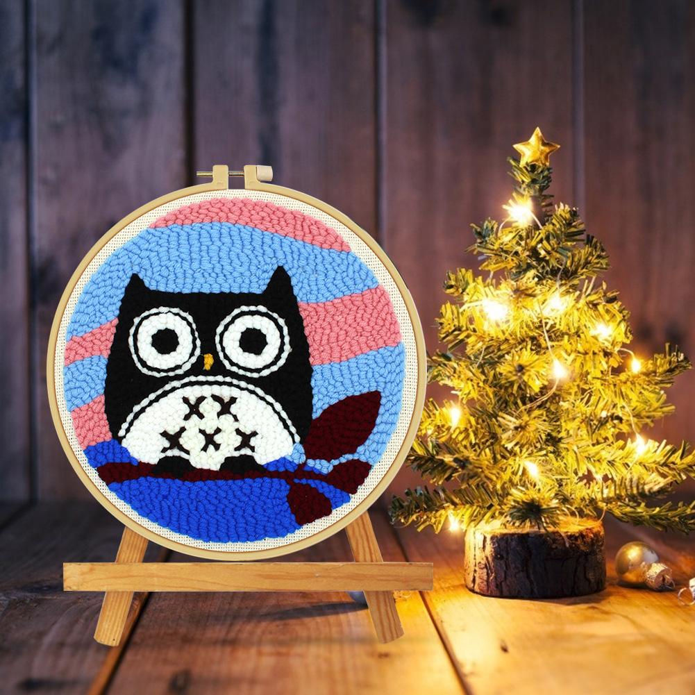 Owl Poking Embroidery Material Package Punch Needle Hoops Wool Weaving Set DIY Embroideried