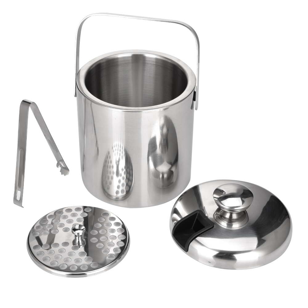 Stainless steel Ice Cube Container Double Walled 1.3 liter ice bucket as ice container with tongs and lid Ice container for ice