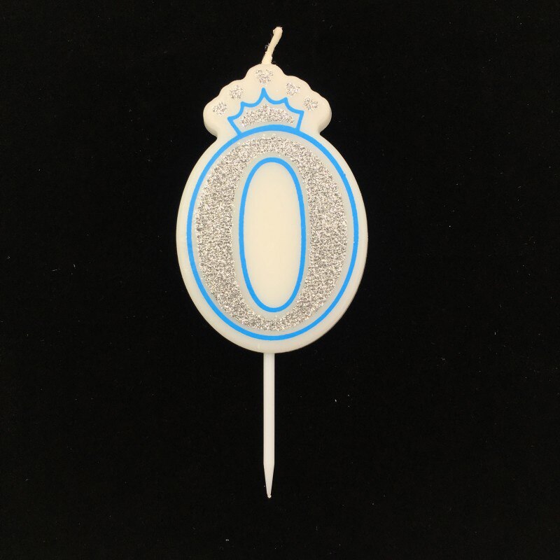 Bougie couleur argent chiffres brillant 0 à 9 ans pour gâteau joyeux anniversaire, couronne en forme de couronne pour mariage et fête pour enfants et adultes: Blue 0