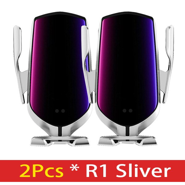 R1 10 de Fixação Automática W Carro Carregador Sem Fio Para iPhone Huawei LG Infravermelho Indução Xs Qi Sem Fio do Carregador Do Telefone Do Carro titular: 2 Silver