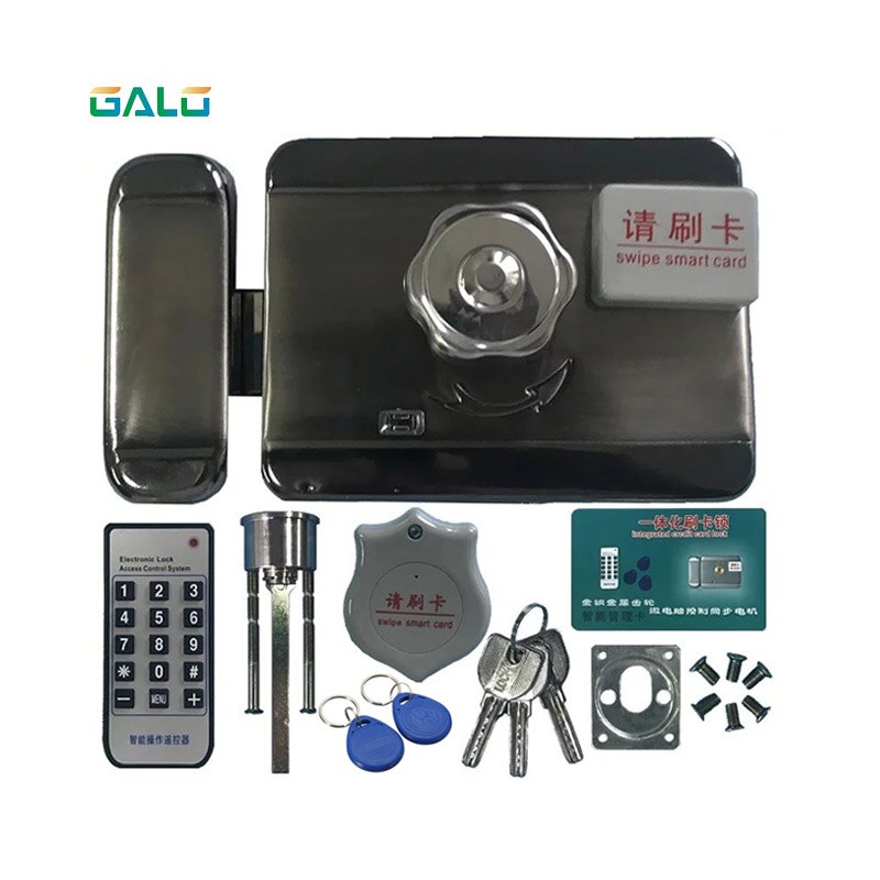 Newest IC/ID Electronic door gate lock integrated RFID card electronic door lock reading&rotating open +access card remote: S ID kit 1