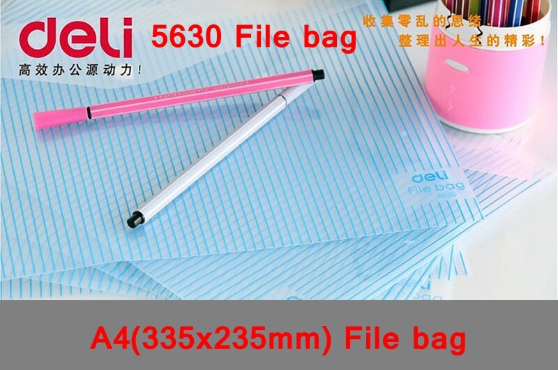 50PCS/LOT Deli 5630 File bag File pocket with button Elastic closure folder documents pocket A4 size 335x235mm