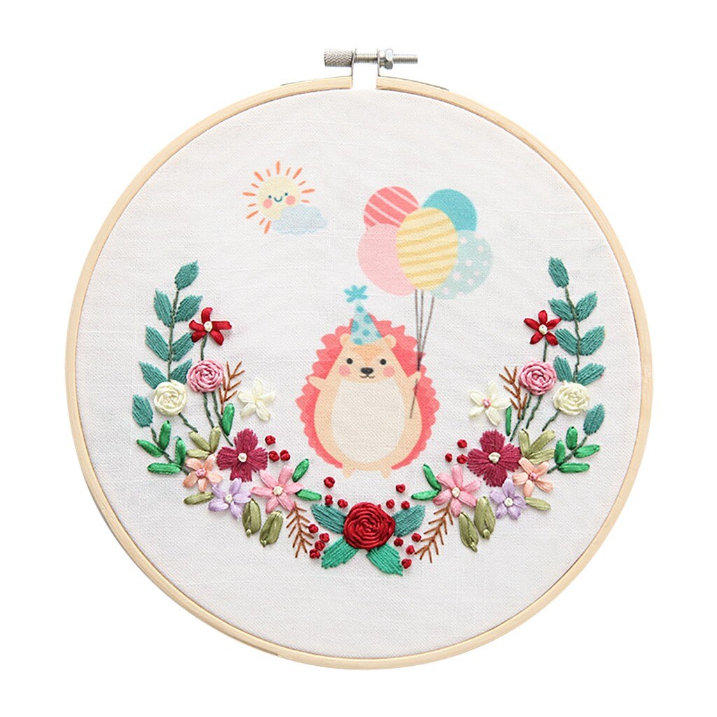 Cross Stitch DIY Stamped Embroidery Starter Kit Cute Animal Pattern Embroidery Cloth Color Threads Tools Kit Bordado: C
