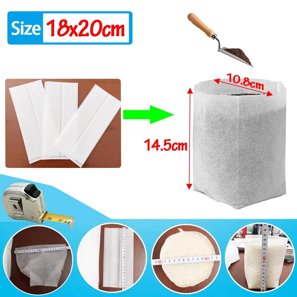 Sacchetti per piantine Confezione da 100 sacchetti per vivaio in tessuto non tessuto degradabili Sacchetti per coltivazione di piantine in tessuto Custodia per piante per forniture agricole da giardino: Luce Verde