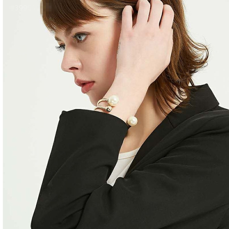 HUANZHI-pulsera de doble capa con perlas grandes y formas geométricas para mujer y niña, brazalete hueco, de joyería para , novedad de
