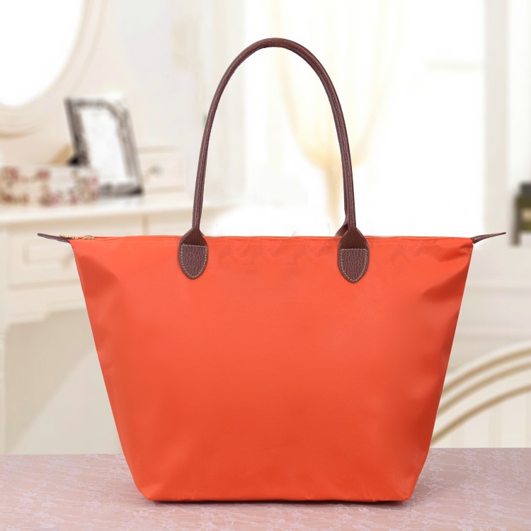 Women's Light Beach Tote Handbags Casual One Shoulder Messenger Solid Color Bag Large Capacity Dumpling With Zipper Shopping Bag: Orange