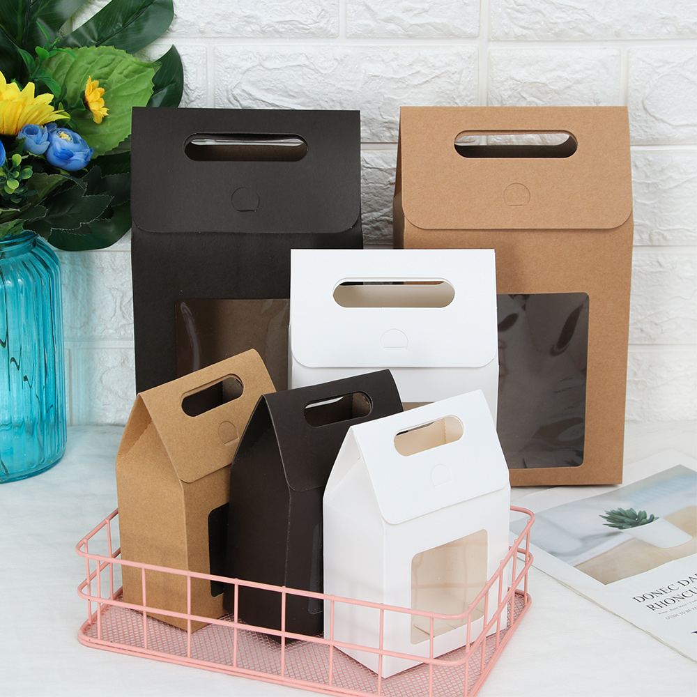 6Pcs/Pack Kraft Paper Candy Wrapping Bags Clear PVC Window Paper Package Kids Wedding Favors Birthday Party Supplies