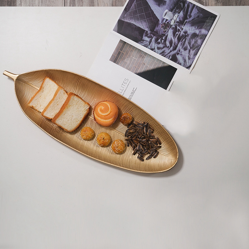 Nordische dekorative Tablett Gold blätter bilden Serviert ablett Schmuck Palette Obst Snack Gericht Tisch Lagerung Organizer (klein)