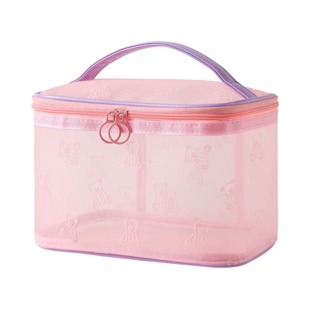 Large Capacity Mesh Cosmetic Bags Zipper INS Toiletries Storage Pouch with Handle Soft Perspective Makeup Bag Travel: black