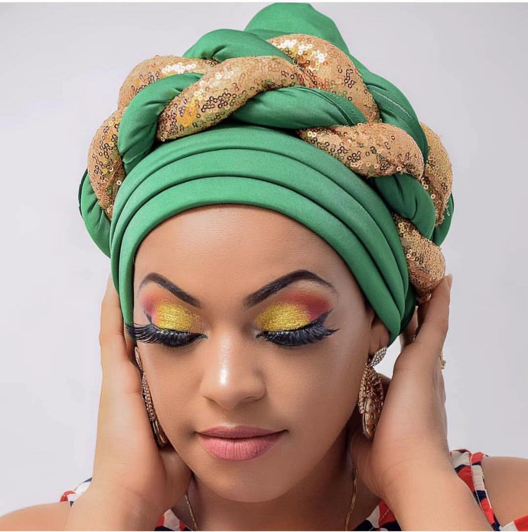 Gorro turbante trenzado de lentejuelas para mujer, tocado africano autogele