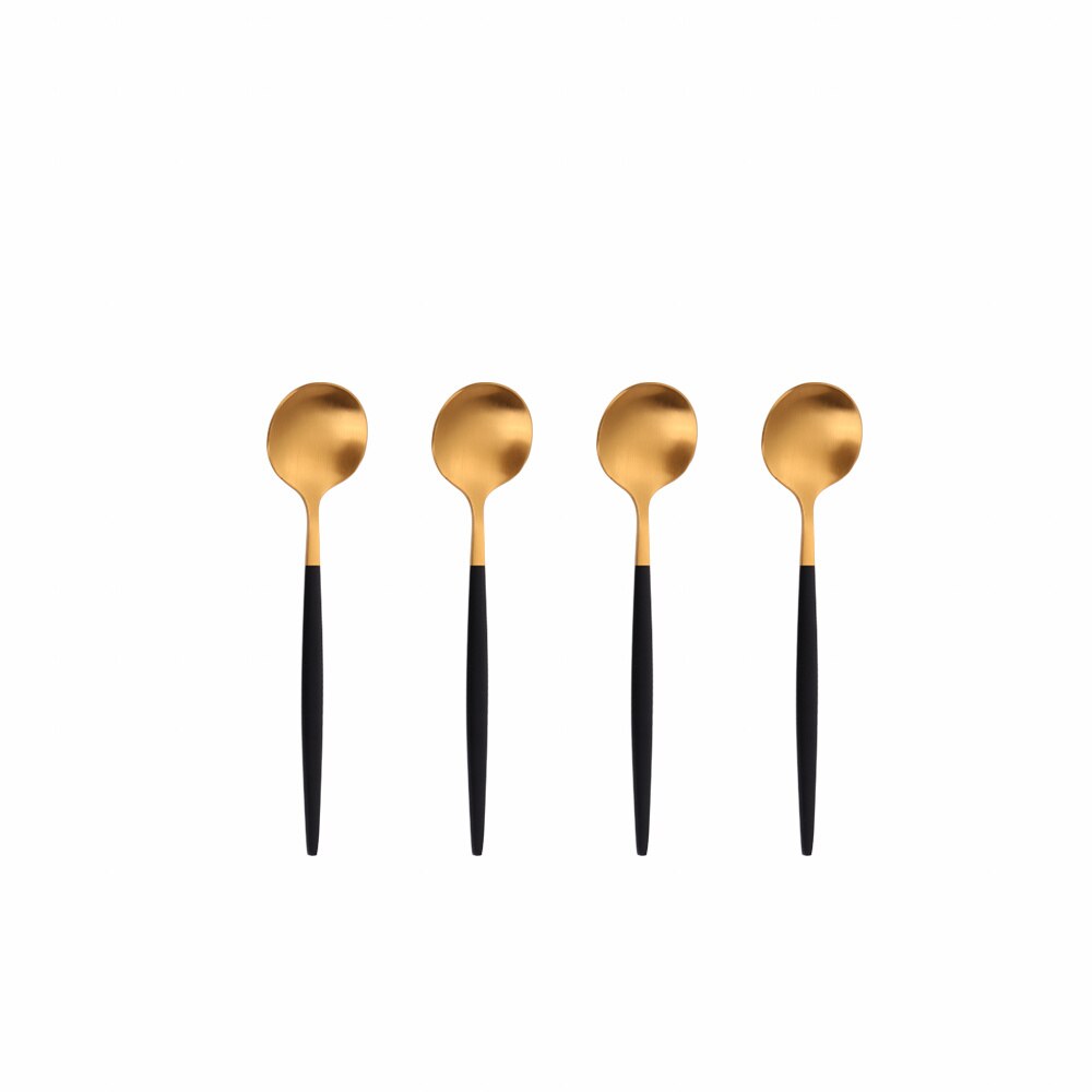 4 Pcs Coffee Spoons 304 Stainless Steel Matte Ice Cream Honey Spoons Flatware Coffee Drinking Tools Kitchen Gadget Teaspoons Set: black gold